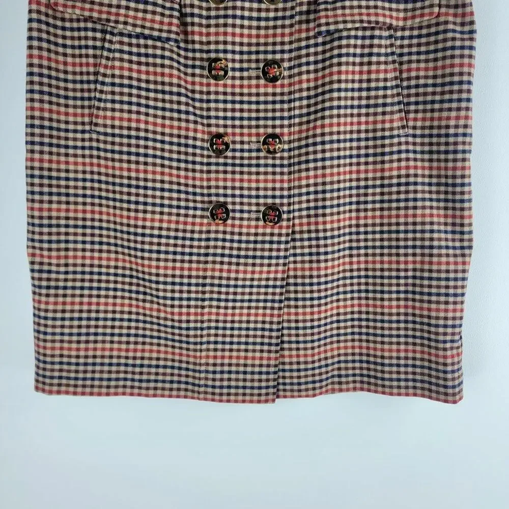 Etcetera Plaid Pencil Skirt Buttons Lined Pockets Multi Color Size 14